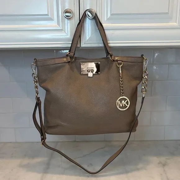 Michael Kors Bag Purse Handbag Leather Channing Large Pebbled Satchel Tote Bag - Picture 1 of 16
